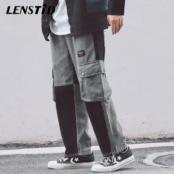 

LENSTID Men Cargo Pants Hip Hip Streetwear Color Block Harajuku Joggers Harem Pants Casual Tactical Pants Side Pockets Trousers