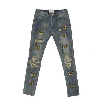 Hole Ripped Jeans Mens High Street Butterfly Embroidery Vintege 2