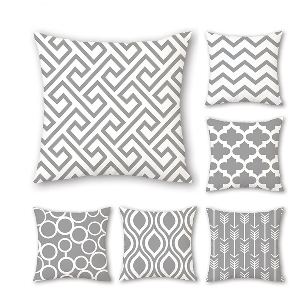 

New Geometric Patterns Linen Decorative Pillow Case High Quality Grey Stripe Hotel Home Sofa Cushion Cover 45 * 45CM