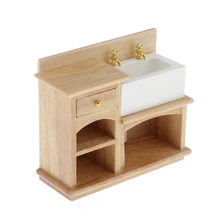 1:12 muebles de casa de muñecas Vintage estufa de madera fregadero gabinete baño escenas de la vida decoración, caja de la habitación DIY suministros