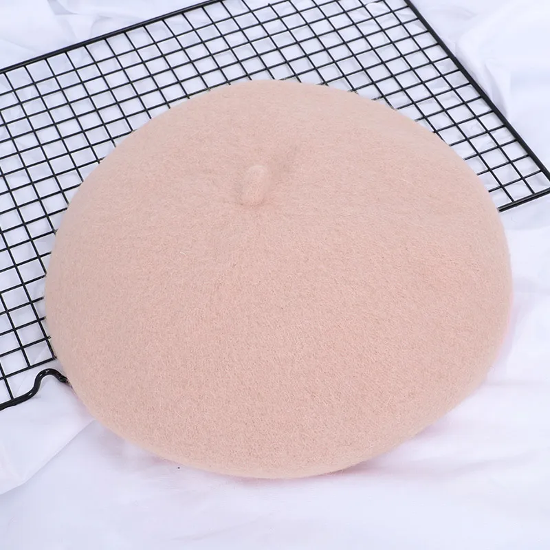 Flesh pink Одноцветный женский берет шерстяной пекарь Дамская Шляпка из газеты элегантная женская осенняя и зимняя теплая шапка художника берет Веселый горошек - Цвет: Flesh pink