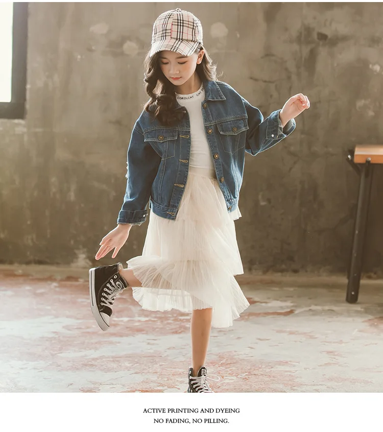 Fashion Girls Spring Autumn Jeans Jacket Long Sleeve Denim Jacket Coat Child Fashion Street Wear Outwear 4-13 Years Tops Clothes