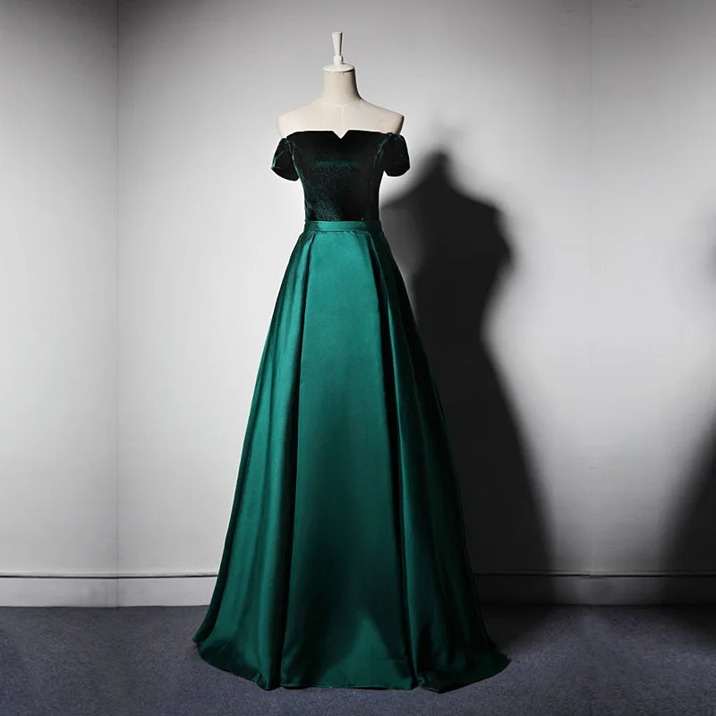 

2019 New Style Peacock Blue Short Sleeve off-Shoulder Satin Formal Dress Slim Fit Fishtail Late Formal Dress Party Evening Dress