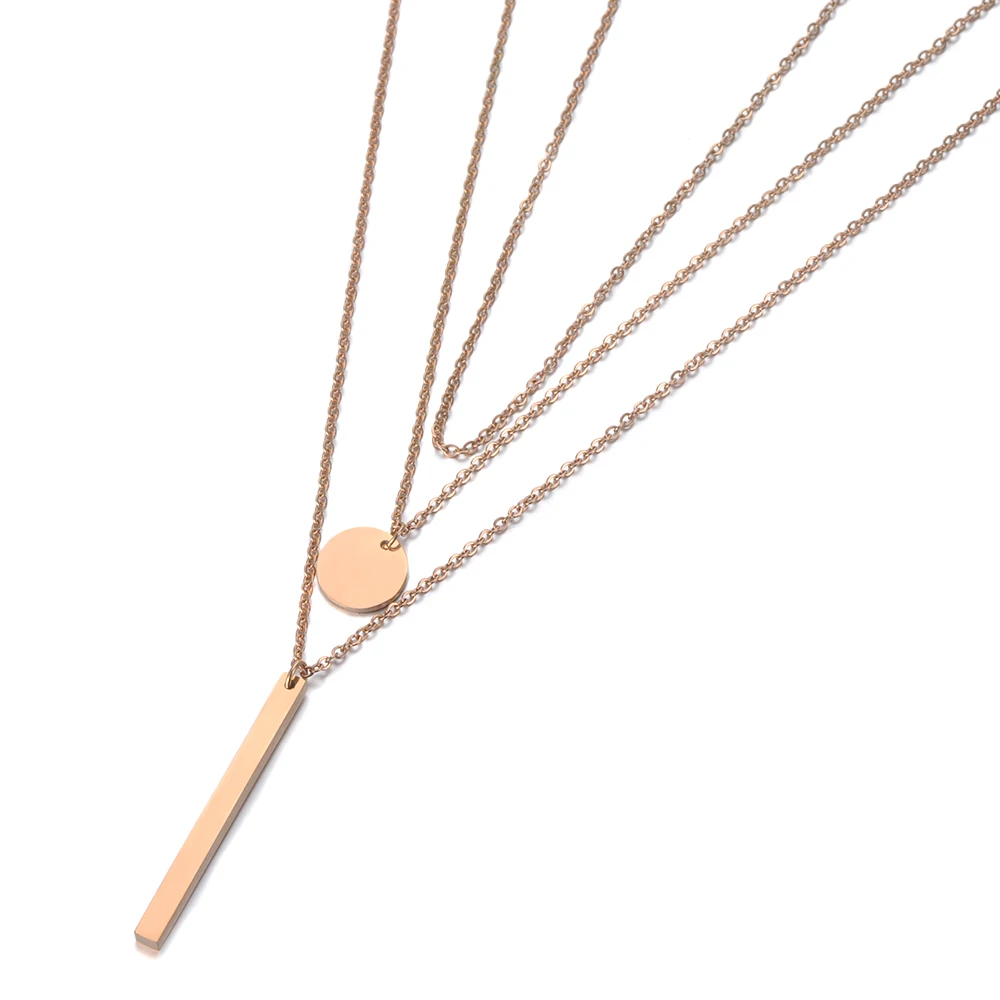 Rose Gold Lokaer модное прямоугольное маленькое круглое дамское ожерелье из нержавеющей стали геометрическое трехслойное ожерелье Чокеры для женщин N19149 - Окраска металла: Rose Gold