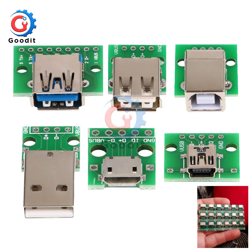 Микро мини usb USB A папа 2 0 3 гнездо B разъем интерфейс к 54 мм DIP PCB адаптер конвертер