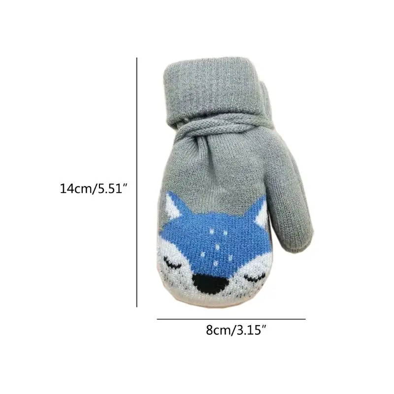 New Cute Cartoon Fox Baby Gloves Baby Winter Wool Plus Thick Full Rope Finger Mittens Boy Girl Warm Knitted Glove for Kids Boys