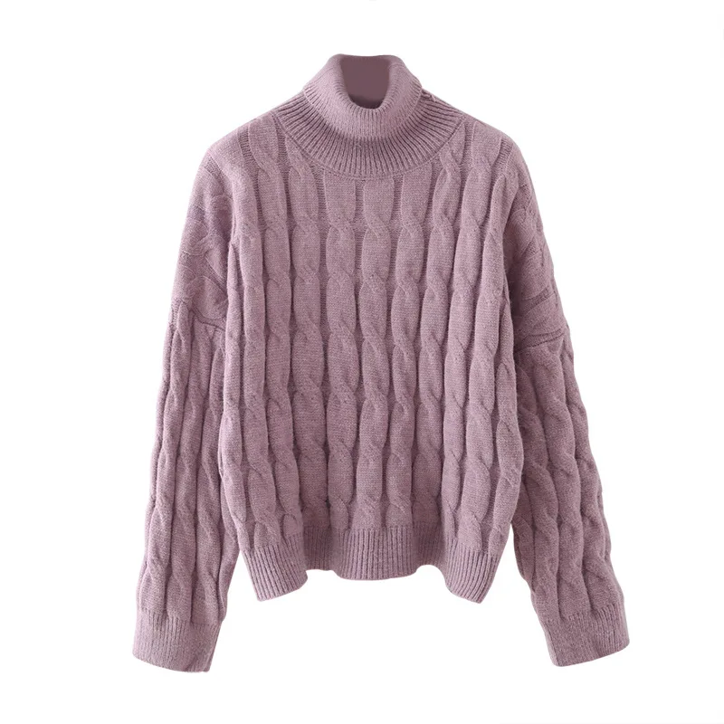 

2020 Autumn Europe and America WOMEN'S Dress New Style High Collar Twist Stripes Pullover Sweater 20554