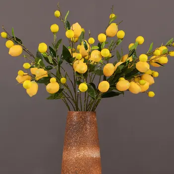 

92cm Home Decor Simulation Green Plant Artificial Fruit Flower Yellow Simulation Lemon Fruit Tree Branch