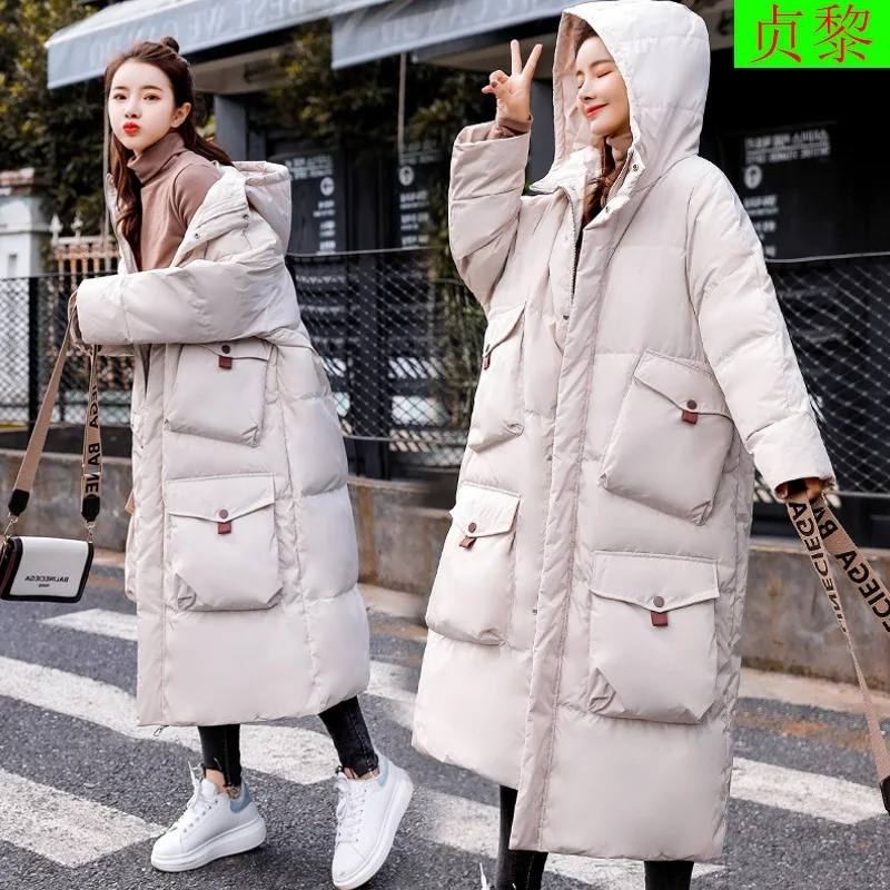 

Exta-long Cotton-padded Jacket Women's 2018 Winter New Style over-the-Knee Slim Fit down Feather Cotton-padded Clothes Cotton Co