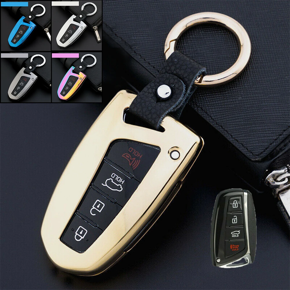 

Zinc Alloy Remote Start Car Key Fob Case Holder Protector Cover Auto Accessories Bag For Hyundai Santa Fe Sonata Elantra Grand