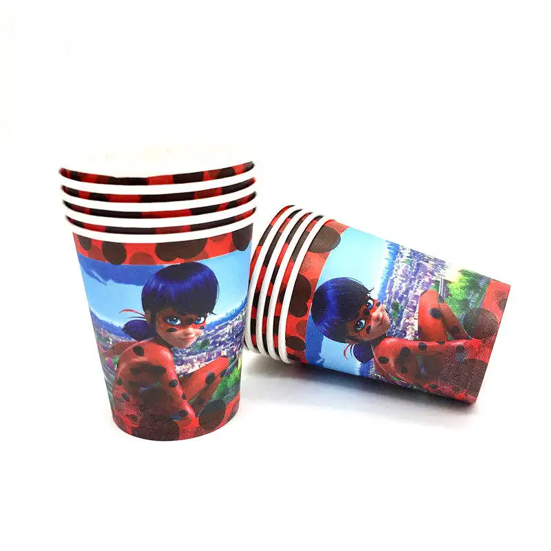 Cups-10pcs 1,08*1,8 м мультяшная чудесная божья коровка, пластиковая скатерть для девочек, вечерние украшения для детей, украшения для дня рождения, 1 шт - Цвет: Cups-10pcs