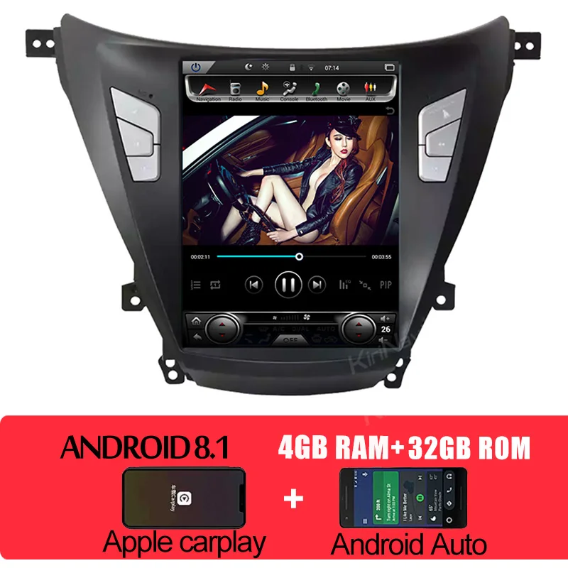 Android Car Radio KiriNavi 10," Telsa стиль вертикальный экран Android 8,1 Автомобильный DVD Радио для hyundai Elantra авто gps навигация 2011- Bluetooth - Color: Android Car Radio