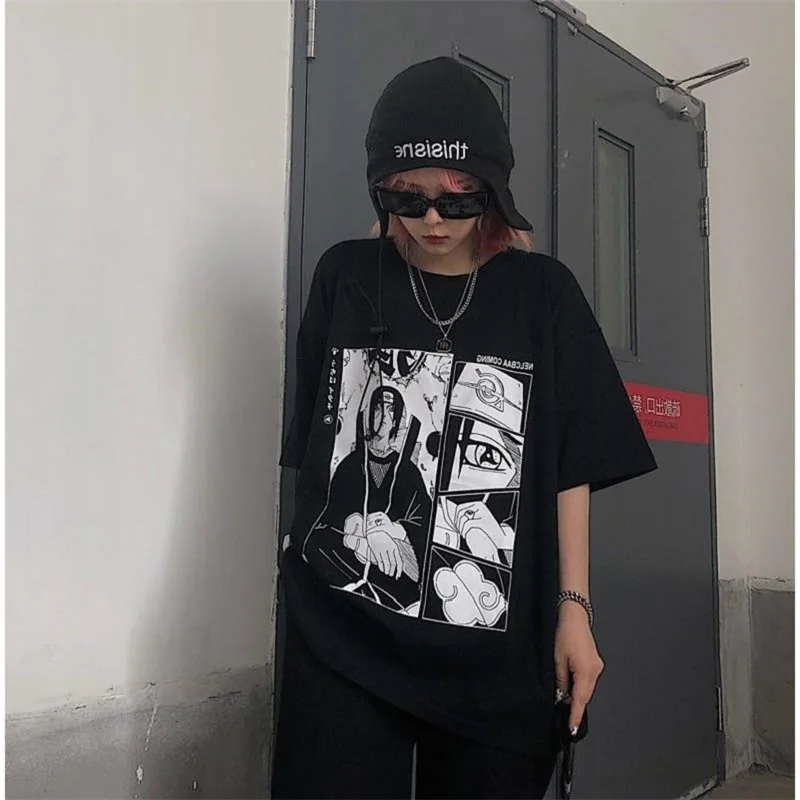 Летняя Корейская версия ins Harajuku bf Ретро Уличная пара темный огонь тени аниме печать свободная футболка с короткими рукавами для мужчин и женщин