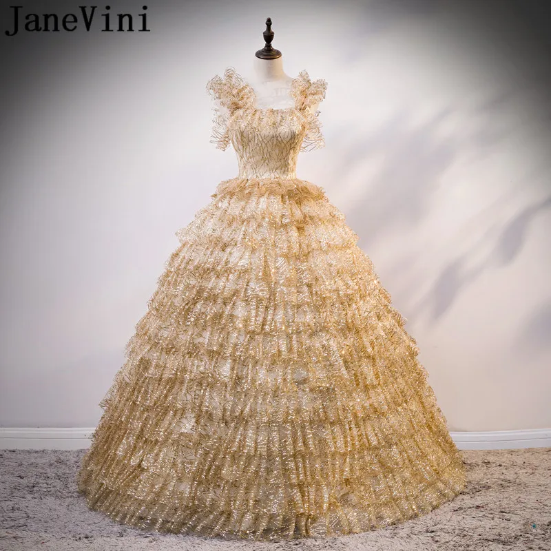 JaneVini Blingbling золотые блестки пышные платья Принцесса бальное платье без рукавов длинный день рождения выпускного вечера вечерние милые 16 платье