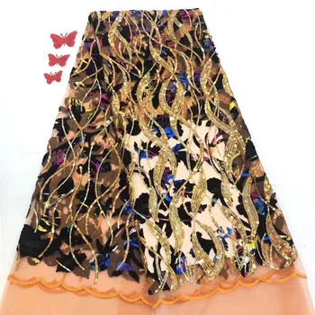 

Hot selling wedding/party French embroidery net lace fabric African mesh material with sequins PAN160(5yards/lot) many color