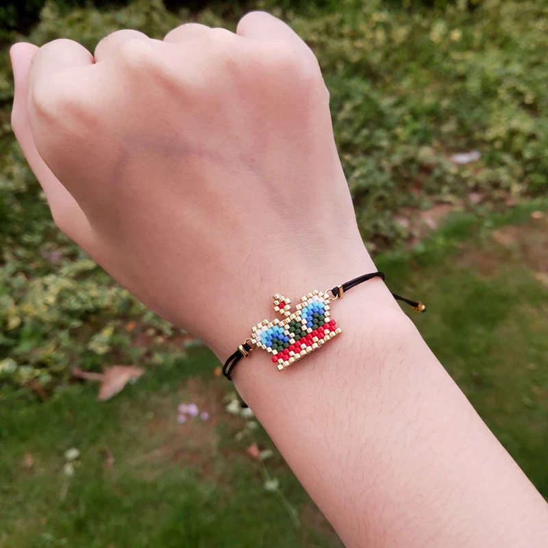 

FAIRYWOO Crown Bracelet Miyuki Bead Jewelry Handmade Drawstring Bracelets Luxury Crystal Jewelry Women Delica Beaded Rope Dangle