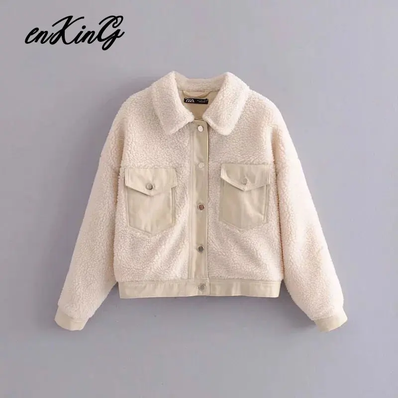 Зимняя куртка casaco feminino jaqueta feminina английская винтажная флисовая Лоскутная куртка-бомбер женские топы - Цвет: Beige