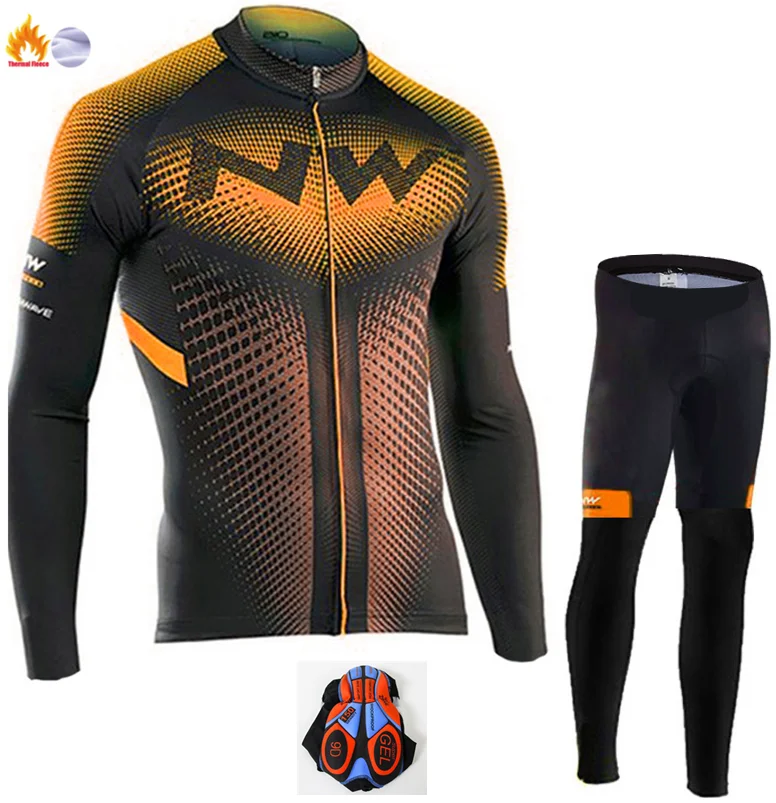 Northwave Winter thermal fleece Cycling Clothes NW men's Jersey suit outdoor riding bike MTB clothing warm Bib Pants set - Color: Winter Cycling Suit