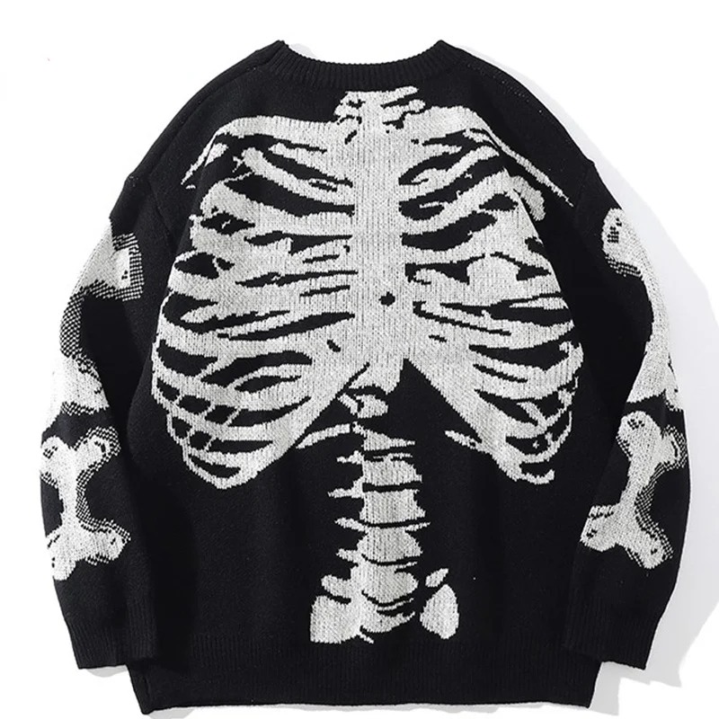 Skeleton Bone Print Black Loose Sweater 1