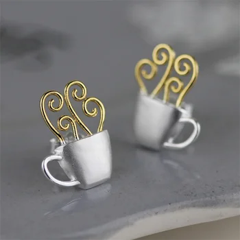 

INATURE 925 Sterling Silver Fashion Jewelry Elegant Coffee Cup Stud Earrings for Women Bijoux