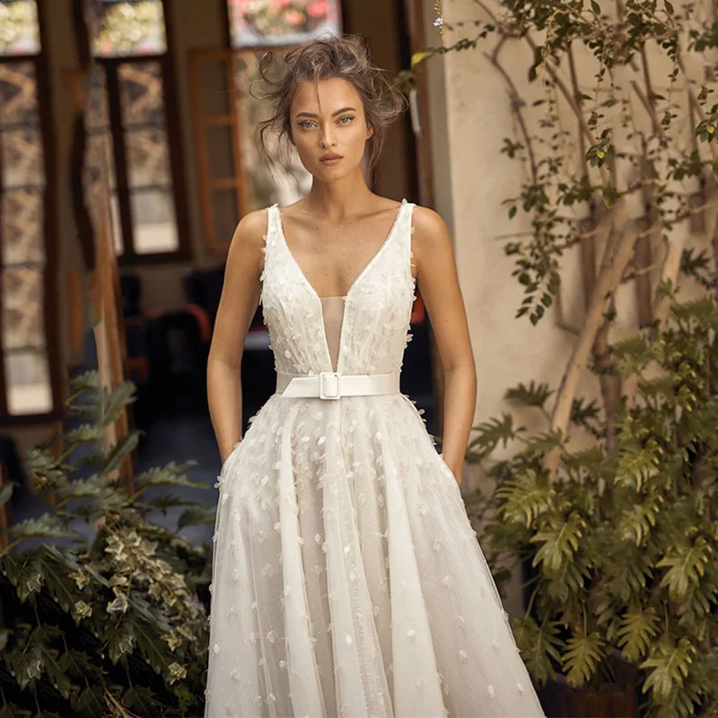 Eightree Boho Свадебное платье с открытой спиной и 3D цветочной аппликацией Vestido De Noiva трапециевидные Свадебные платья Bohomian свадебные платья