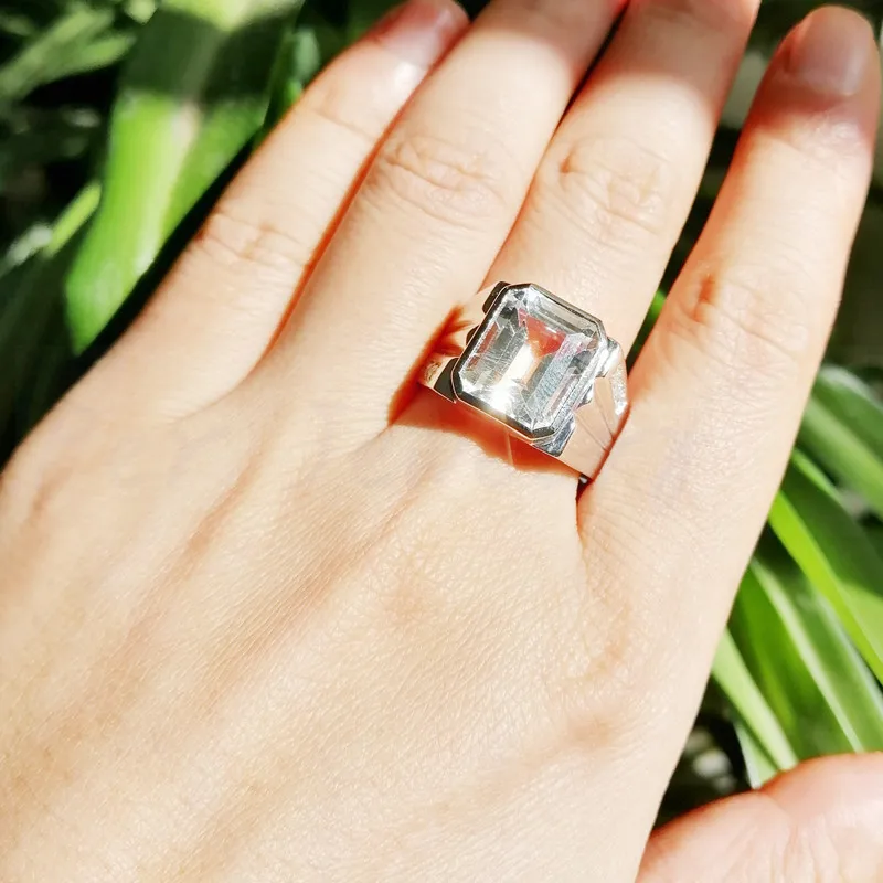 Мужское кольцо с натуральным белым топазом, кольцо,, серебро 925 пробы, 8ct, драгоценный камень, хорошее ювелирное изделие# C910101