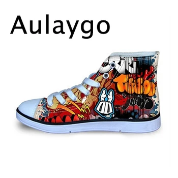 

Aulaygo Fresh Graffiti Shoes For Boys Girls Cool Cartoon Canvas Shoes Breathable Students Board Sneakers Children School Flat