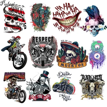 

Pulaqi Hippie Thermo Stickers On Clothes Motorcycle Biker Patches For Clothes Big Patch Appliques Flowers Garment Accessories