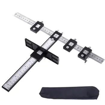 

Adjustable Punch Locator Cabinet Hardware Jig Drill Guide Wood Drilling Template Tool with Inch and Metric Scale for Drawer #35