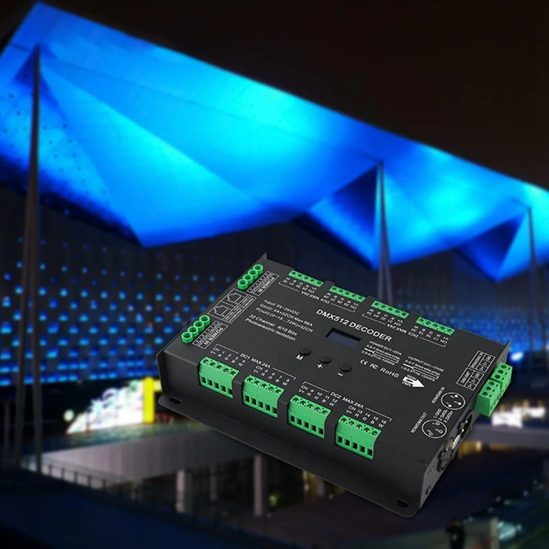 RISE-Bc-632 Dc5V-24V постоянное напряжение 32Ch Dmx/Rdm декодирование драйвер 3A* 32Ch выход Dmx512 Rgbw контроллер для Rgb светодиодные ленты Rgb L