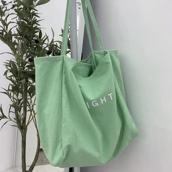 

Women Big Canvas Shopping Bag Reusable Big Capacity Tote Shoulder Bag Shopper Handbag Pouch Girls Casual Letter Design Book Bag