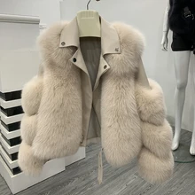 ZDFURS * 2019 inverno nuovo stile aviatore moda giacca di pelliccia di volpe donna cappotto di pelliccia naturale in vera pelle con cintura