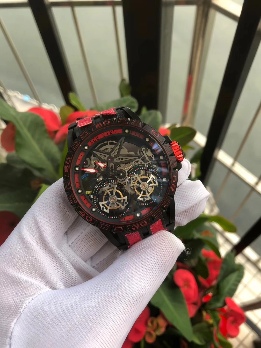 

Luxury Brand New Rose Gold Red Black Canvas Rubber Men Stainless Steel Watch Sapphire Automatic Mechanical Tourbillion Skeleton