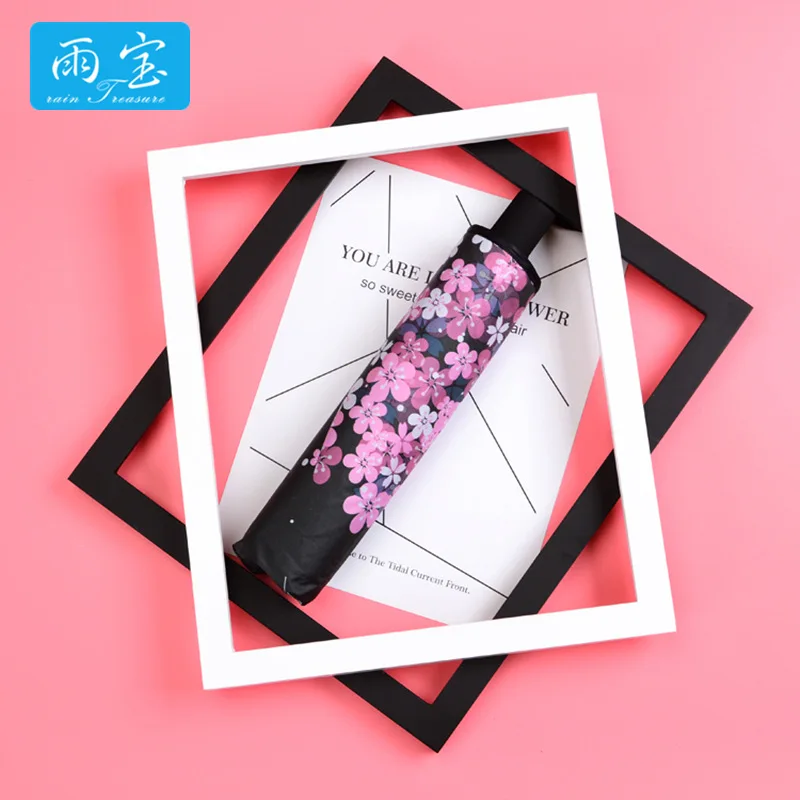 

Yu Bao Sun-resistant Rain Or Shine Dual Purpose Vinyl Umbrella Creative Peach Blossom Folding Parasol Three-fold Umbrella Advert