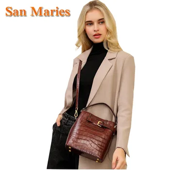 

San Maries Luxury Alligator Bucket Bags Women Crocodile Pattern Fashion Designer Handbag Shoulder Messenger Bags Ladies Purses