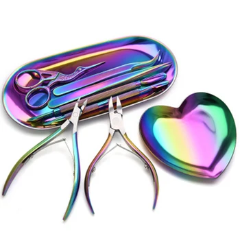 

9Pcs/Set Rainbow Stainless Nail Cuticle Pusher Tweezer Cutter Trimmer Clipper Scissor Dead Skin Manicure Pedicure Tool