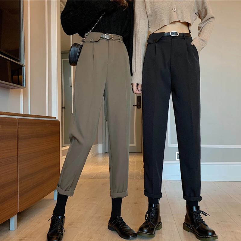 

New Autumn Retro High-waist Pants Women Thin Cigarette Pants Drape Nine-Point Pants Black Women's Casual Pants Straight Pants