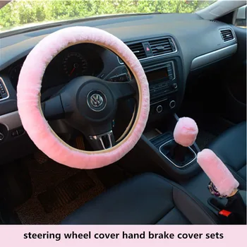 

3Pc/set Plush Car Steering Wheel Cover Braid+Handbrake Cover+Gear Shift Sleeve Cover Winter Anti-slip Car Covers 36-38CM Styling