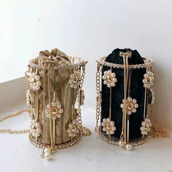 

Pearl Flower Beading Evening Clutch Bag Women 2020 Summer Hollow Out Crossbody Bag Female Fashion Party Alloy Metallic Handbag