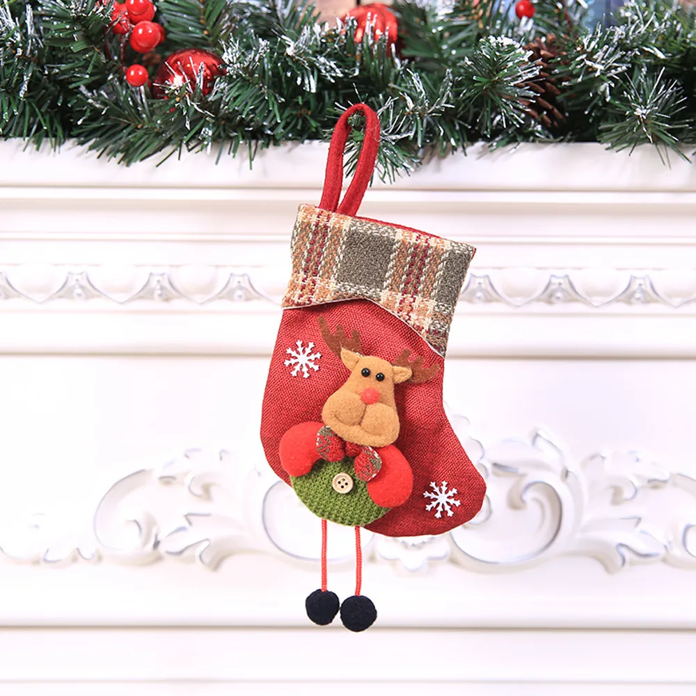 Snowman merry christmas socks 20x10cm Mini Sock Santa Claus Candy Gift Bag Xmas Tree Hanging Decor decoration sapin de noel T2