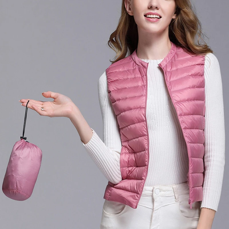

Light Warm Women's Winter Down Jacket Sleeveless O Neck Zipper Vest Woman Puffer Plus Size 4Xl Female Waistcoat 2020