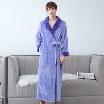 

Soft Nightwear Coral Fleece Male Sleepwear Kimono Gown Autumn Winter Warm Bathrobe Lovers Oversize Nightgown Intimate Lingerie