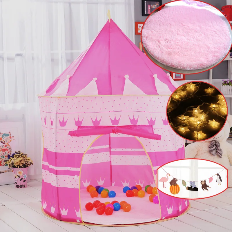 Pink mat star Игрушечные палатки, портативная игровая палатка для детей, Детский Крытый открытый бассейн с шариками океана, Складные Игрушки Cubby, замок, Enfant, комнатный домик для детей - Цвет: Pink mat star