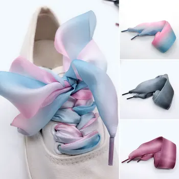 

Gradient Color Satin Silk Ribbon Shoelaces Fashion 4 cm Width Colorful Sneaker Shoe Strings White Shoes Laces Dropshipping 2019