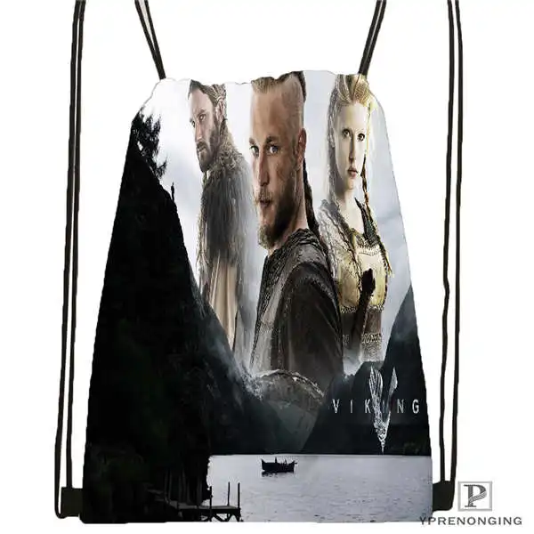 Drawstring Backpack Пользовательские VIKINGS_action_drama_ походная сумка на шнурке милый рюкзак для детей(черная спинка) 31x40 см#20180611-02-92 - Цвет: Drawstring Backpack