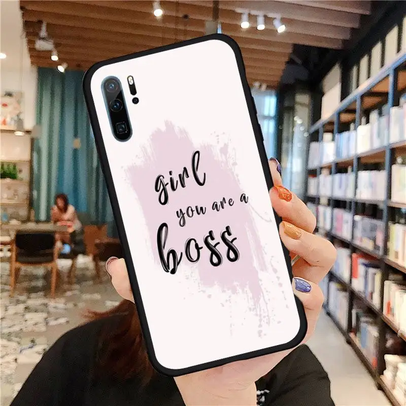 huawei pu case Girl Boss Pink Women power text slogan Phone Case For Huawei honor Mate P 9 10 20 30 40 Pro 10i 7 8 a x Lite nova 5t huawei silicone case Cases For Huawei