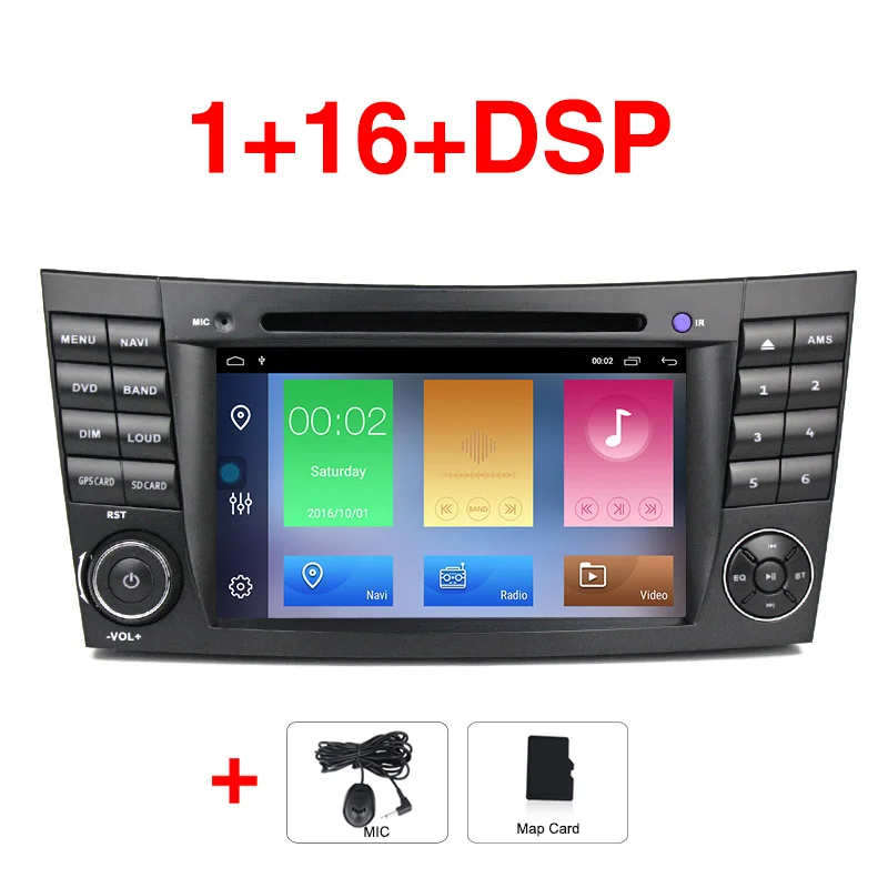 1G 16G DVD DSP 2 Din 2G+ 3 2G Android 9 автомобильный dvd gps Радио для Mercedes Benz e-класс W211 E200 E220 E300 E350 E240 E270 E280 CLS класс W219 - Цвет: 1G 16G DVD