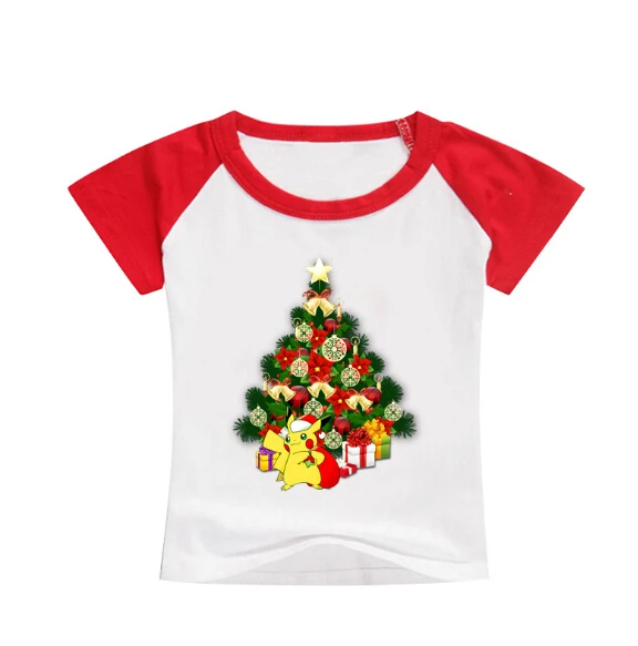 Футболки с короткими рукавами для маленьких мальчиков; летние детские футболки с рождественским принтом покемона; топы для девочек; Повседневная футболка; детская одежда; костюмы - Цвет: color at picture
