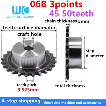 

1pc 3 points 06B sprocket 45 50 teeth factory spot reserve price direct teeth pitch 9.525mm 06B 3 point industrial sprocket