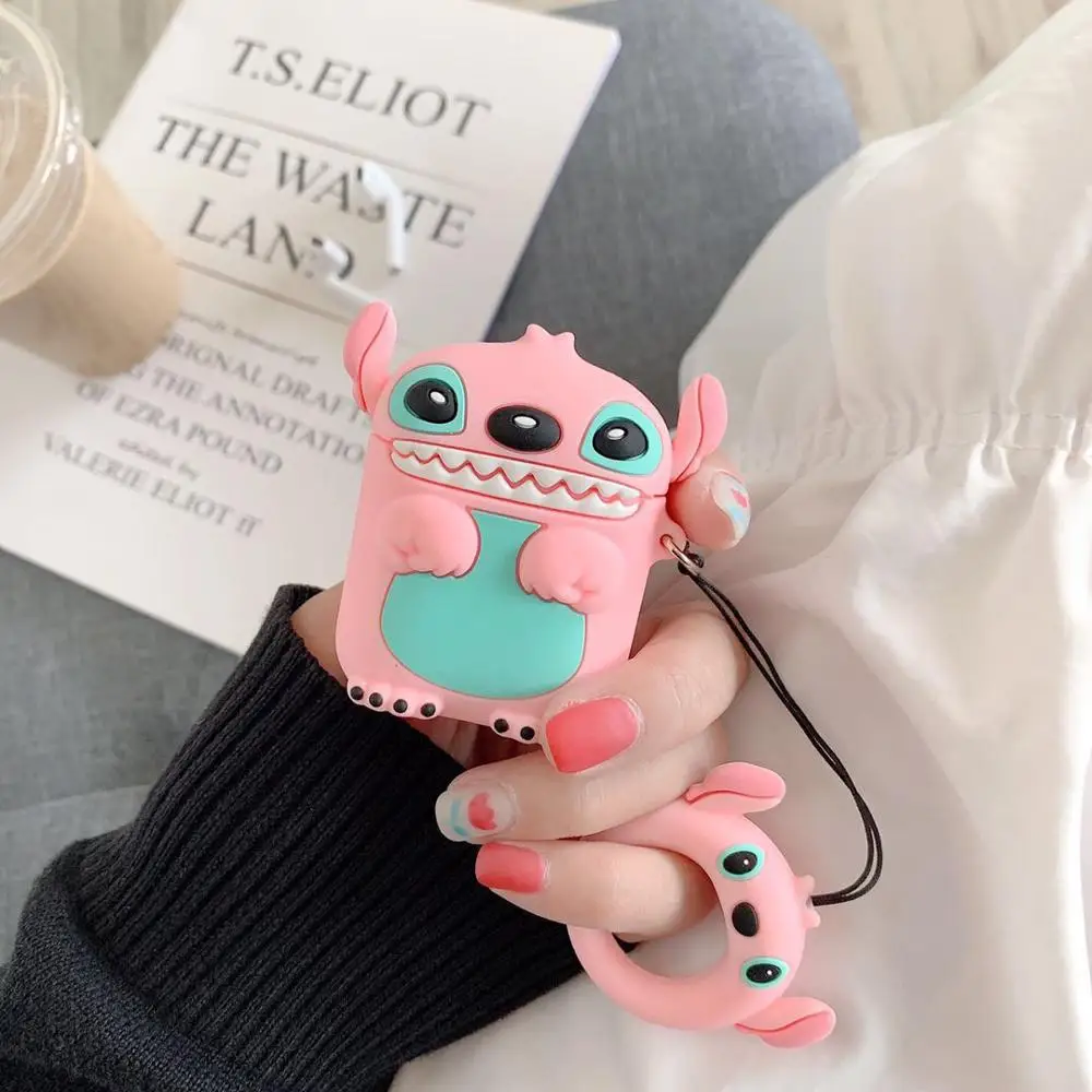 Pink Stitch And Rope Милый мультяшный Ститч Микки Минни мягкая кукла из силикона чехол для Apple Airpods чехол беспроводной Bluetooth игрушечные наушники история крышка - Цвет: Pink Stitch And Rope